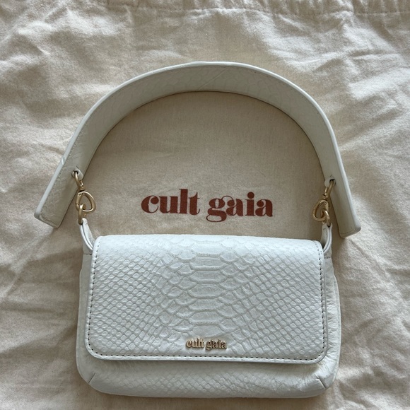Cult Gaia Damara Snake Embossed Leather White Shoulder Bag
